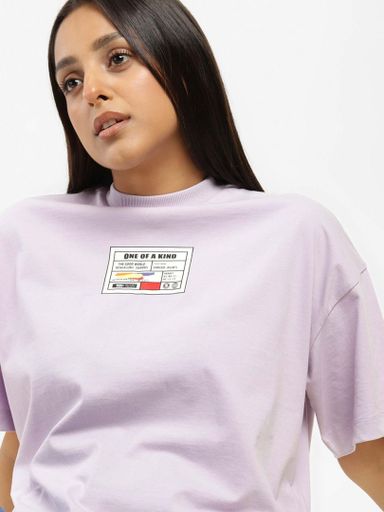 Women Mock Neck Purple T-Shirt