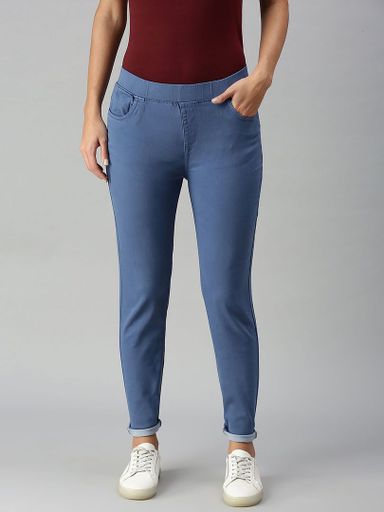 Ladies Jegging Solid Cotton Navy Blue