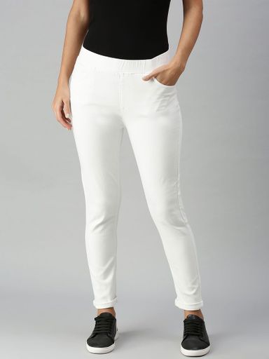 Ladies Jegging Solid Cotton White