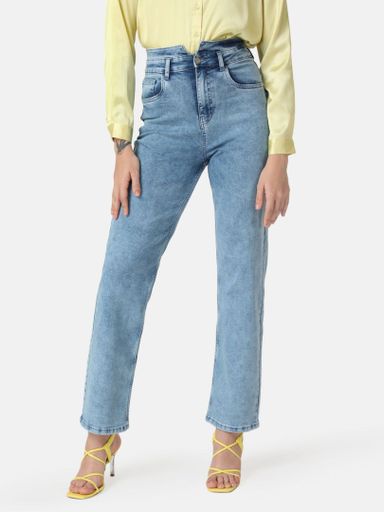 Blue High Waist Solid Jeans