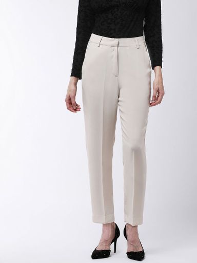 Beige Solid Pant