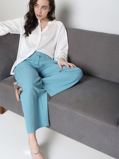 Women Solid Blue Pants