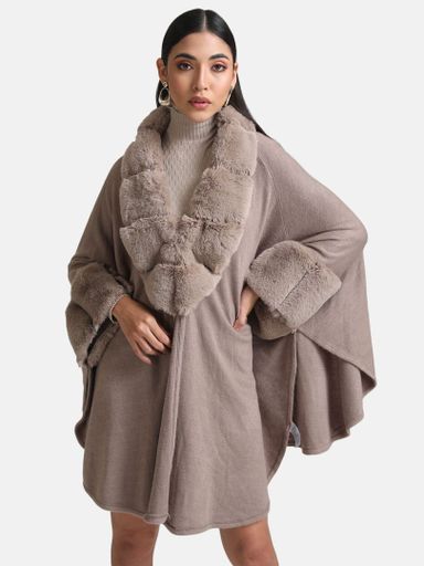 Grey Cape with Textured Fur Detail