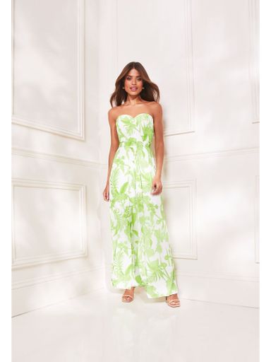 Green Floral Split Front Jumpsuit