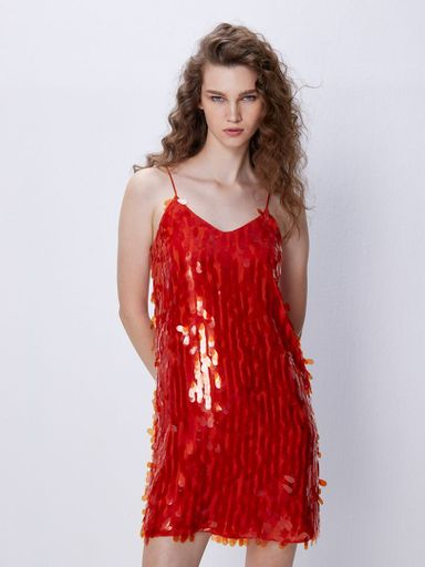 Orange Embellished Party Dress