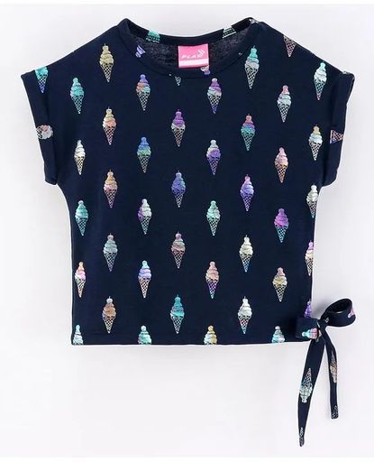 Little Kangaroos Half Sleeves Top Ice Cream Print -Neavy Blue