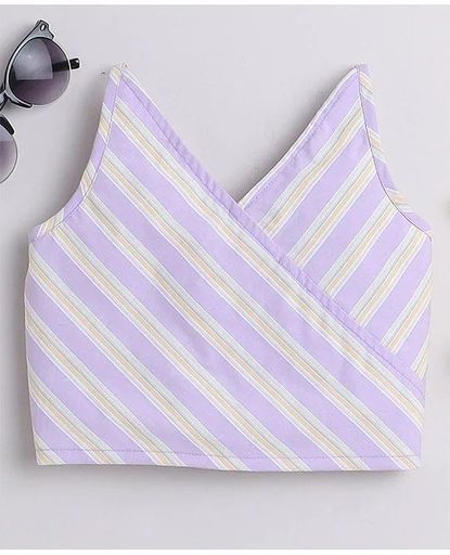 Taffykids Cotton Sleevesless Striped Top- Purplec Colour 