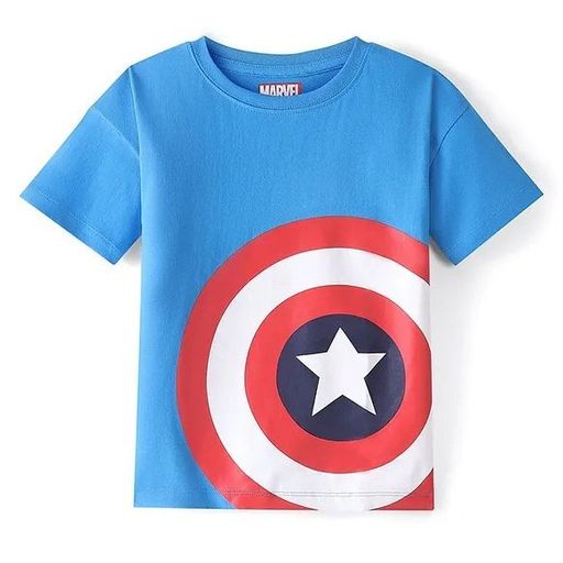 Marvel Cotton Knit Half Sleeves T - Shirt Captain America Graphics - Blue 
