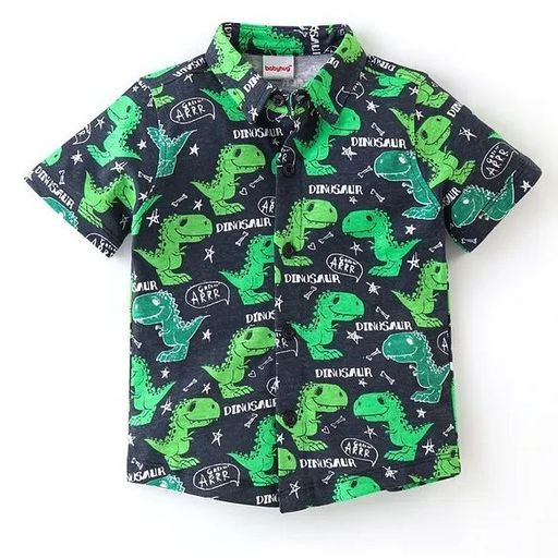 Cotton Half Sleeve Shirt Dino Print - Navy Blue 