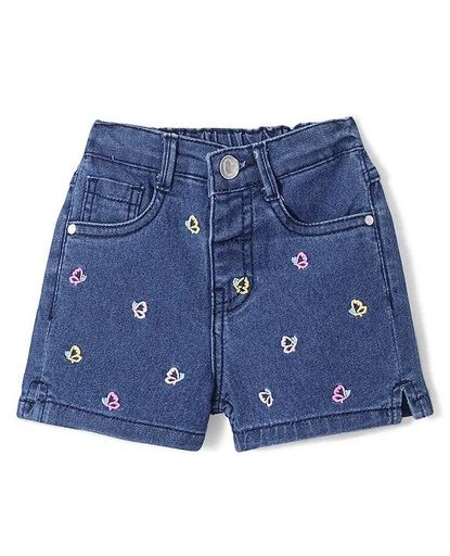 Mid Thigh Length Shorts with stretch Butterfly Embroidery 