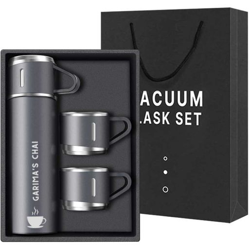 New Stainless Steel Vacuum Insulated Bottle Water Flask Gift Set with Two Cups Hot & Cold | Diwali Gifts for Employees | Corporate Gift Items | Vacuum 