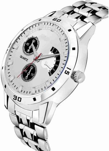 Classy Men Analogue Causal Sliver Stainless Steel Analog Watch