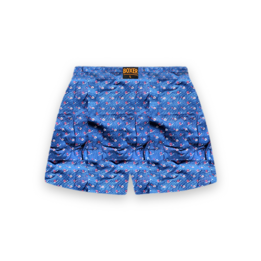 Blue Colour Cotton Printed Boxer Short For Men's (Size: L)
