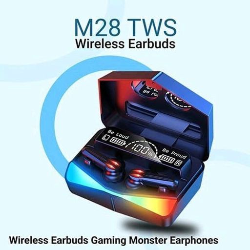 M28 Wireless Earbuds – TWS Bluetooth 5.1 Gaming Earphones with Touch Control, Microphone & Mirror Screen LED