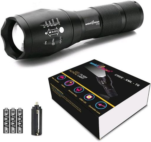 Metal Led Torch Flashlight Xml T6 Water Resistance 5 Modes Adjustable Focus Rechargeable!