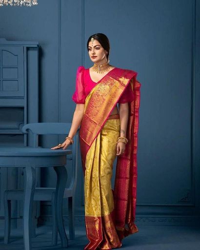 Yellow Soft Lichi Silk Saree 
