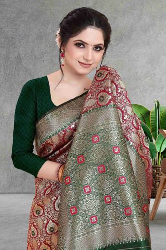 Floral Kattam and Rich Pallu (Red)