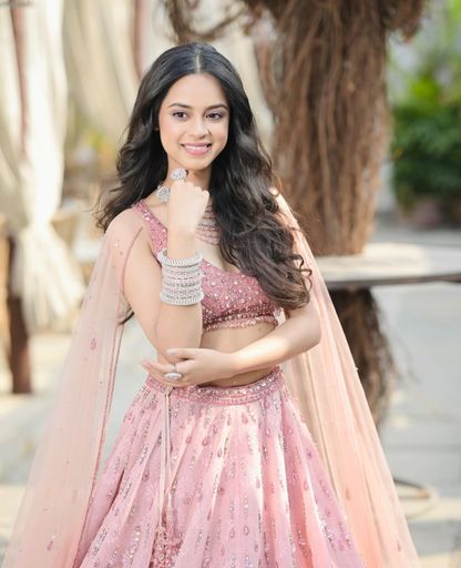 Rosé Dream – Designer Embellished Pink Gown with Cape Sleeves