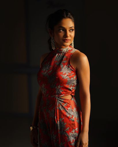 Rust Red Floral High-Neck Cut-Out Jumpsuit