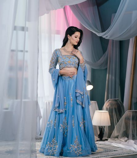 Sky Blue Embroidered Lehenga Set with Dupatta