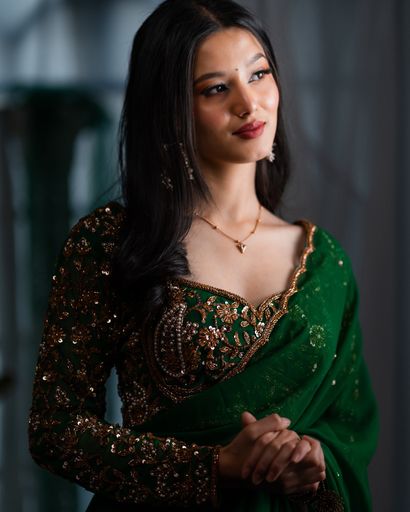 Emerald Green Sequin Embellished Saree Set
