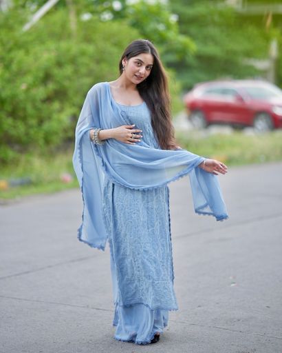 Elegant Sky Blue Chikankari Kurta with Dupatta 