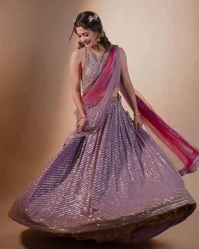 Lavender Sequin Embellished Lehenga Choli with Pink Net Dupatta – Party & Wedding Wear