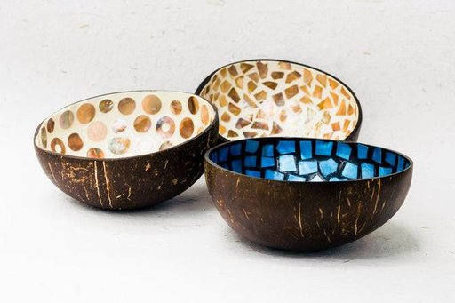 Coconut Bowls With Mother Of Pearl Inlay - Set Of 3