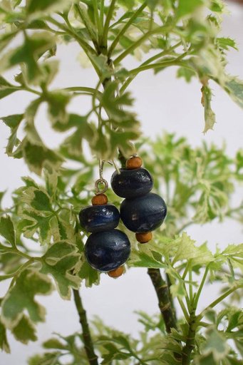 Sto Beads Ochre Earring - Dark Blue