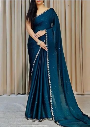 Name: new design fancy saree with swarovski diamond (hotfix diamond )work party wear & fastive wear saree With hot fix Blouse