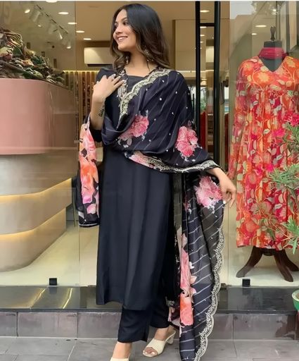 Embroidered Kurta Pant Set with Printed Dupatta