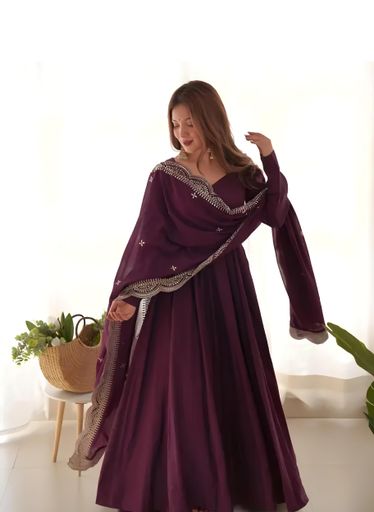 Women PURPLE Embellished Anarkali