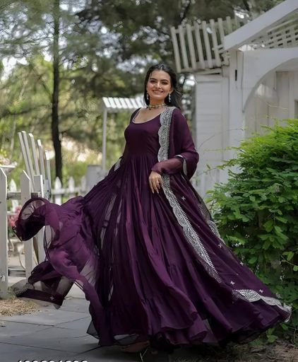 Women PURPLE Embellished Anarkali Dress