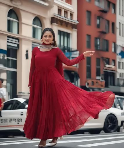 Women Maroon Embellished Anarkali Dress