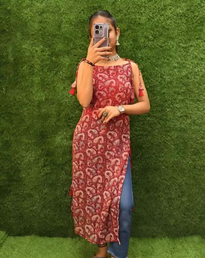 Side cut georgette Kurti for women, Straight kurti,fancy kurti , kurti for women , monsoon sale , festival special,  kurti for 