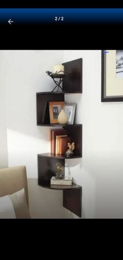 Modern Wall-Mounted Zigzag Corner Shelf – Dark Wood Finish