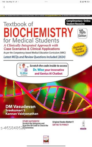📖 DM Vasudevan’s Textbook of Biochemistry for Medical Students (10th Edition)