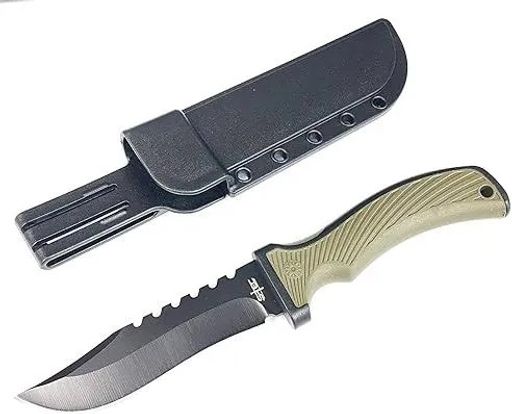 S-TEC Fixed Blade Hunting Knife Rambo I 4.5" Stainless Steel Blade I Rubber Handle I w/Plastic Sheath I Hunting I Camping I Outdoor I (Black Blade)