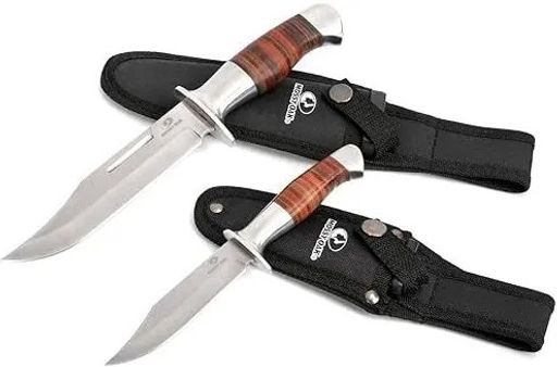 MOSSY OAK Fixed Blade Bowie Knife, Hunting Knife with Leather Handle Featuring Laser Pattern, Sheath Included