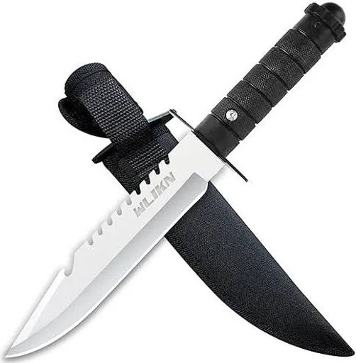 Wlikn Fixed Blade Knife with Sheath, 5-Inch Strong Single Edge Blade Survival Bowie Knife with Non-Slip Handle, for Camping, Hunting, and EDC, Multi (