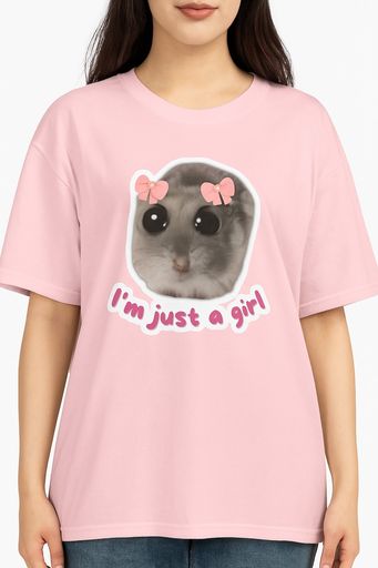 "I'm Just a Girl" Cute Hamster Graphic Tee - Pink