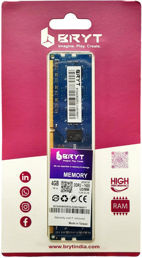 BRYT 4GB DDR3 DESKTOP RAM 1600Mhz