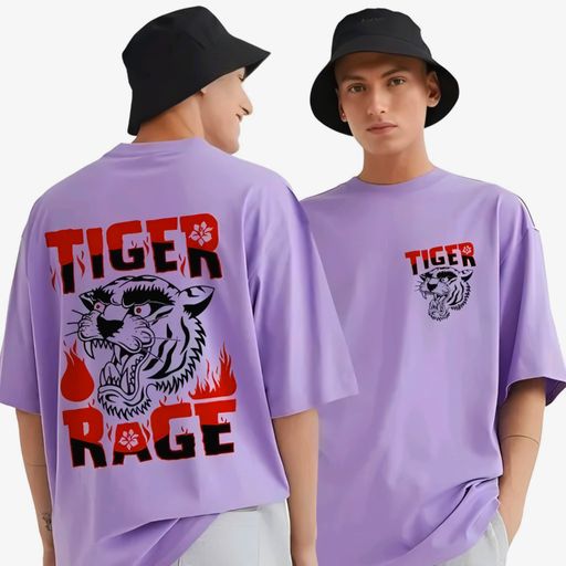 LitShop Exclusive Tiger Rage Oversized Graphic Tee – Lilac Edition