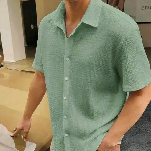 LitShop Casual Mint Breeze Textured Summer Shirt
