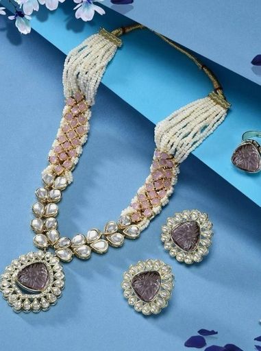 define Zaveri Pearls Gold-Plated Kundan Necklace & Earrings