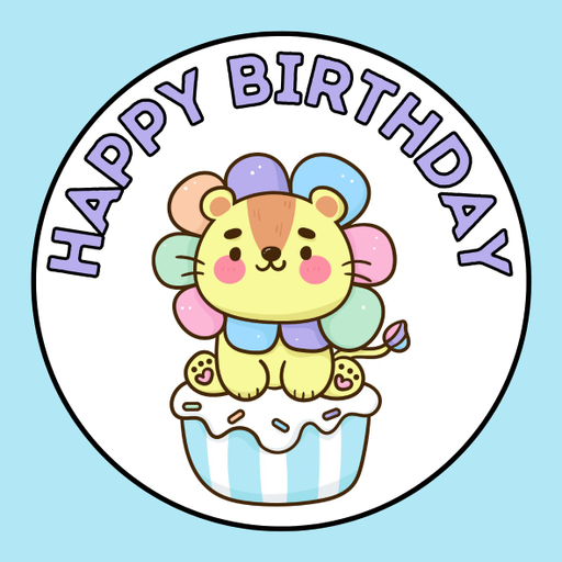 Round happy birthday  Stickers – 100x100 mm | pack of 1 role (WxH) & 250 pcs available – Ishu Desire Cards ( high quality material ) HBS_566613