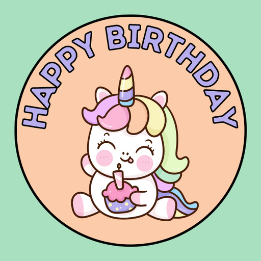 Round happy birthday  Stickers – 100x100 mm | pack of 1 role (WxH) & 250 pcs available – Ishu Desire Cards ( high quality material ) HBS_641122367