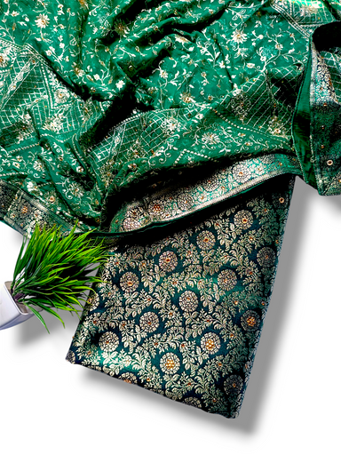  Bottle Green Stone Work Kimkhab Silk Banarasi Gharara