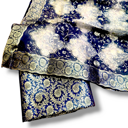 Nevy blue without Stone Work Kimkhab Silk Banarasi Gharara