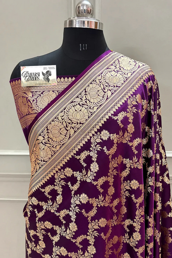 Purple Wine Moglai Jaal Katan Silk Banarasi Saree